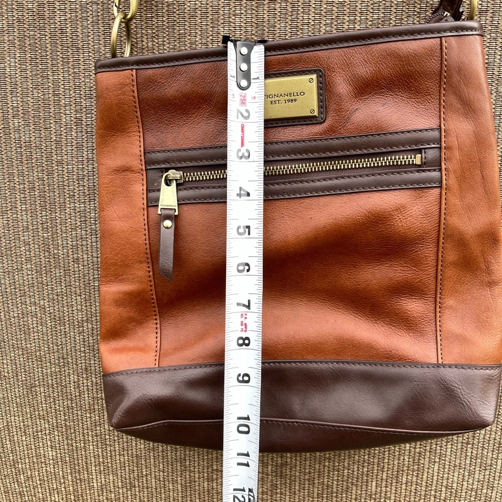 Tignanello Brown Leather Crossbody Bag Multi Zip Pocket - Picture 9 of 14